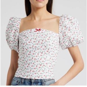 Reformation Marella linen puff sleeve top in Alyssa floral print